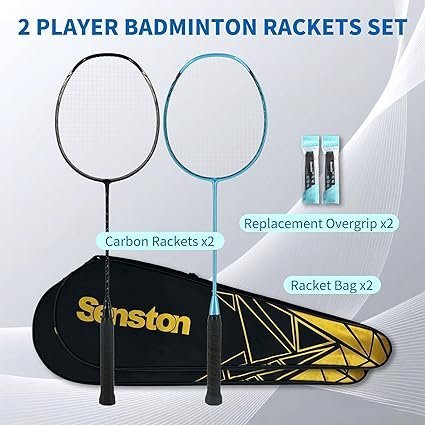 Senston N80 Badminton Rackets Set Full Carbon Fiber 5U Lightweight Racquets with AntiSlip Grip 2 Carry Bags OutdoorBackyard Sports for Adults Teens Family Games