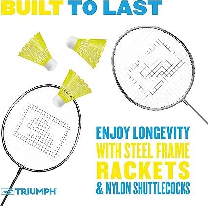 81t8zMeqV5L._AC_SX425_.jpg Triumph Sports 4Player Badminton Set with 4 Rackets 3 Shuttlecocks and 1 Carry Case Black